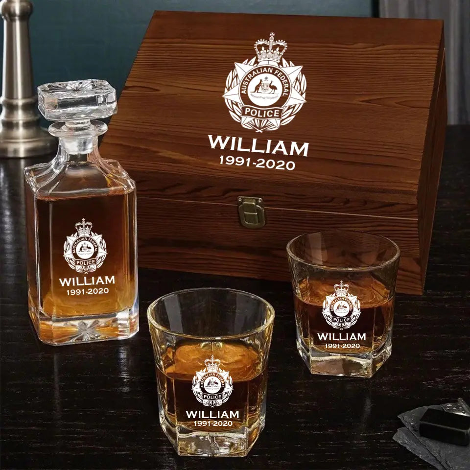 Personalized Australian Police Branch Logo Custom Name & Time Decanter Set with Glasses Printed LVA241130