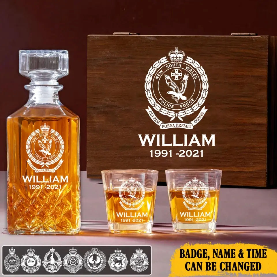 Personalized Australian Police Branch Logo Custom Name & Time Decanter Set with Glasses Printed LVA241130