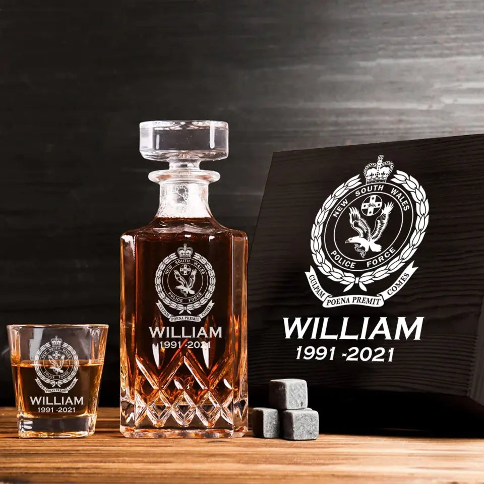 Personalized Australian Police Branch Logo Custom Name & Time Decanter Set with Glasses Printed LVA241130