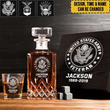 Personalized US Army Veteran Logo Custom Name & ID Decanter Set with Glasses Printed AHHN241117
