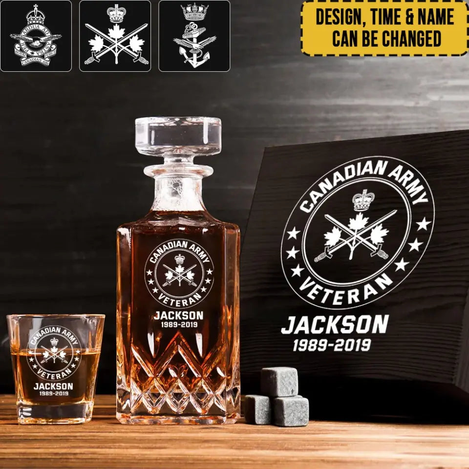 Personalized Canadian Army Veteran Logo Custom Name & ID Decanter Set with Glasses Printed AHHN241117