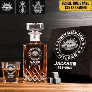 Personalized Australian Army Veteran Logo Custom Name & ID Decanter Set with Glasses Printed AHHN241117