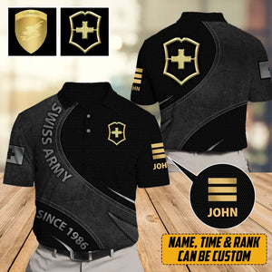 Personalized Swiss Veteran Branch Logo Custom Rank Gold, Name & Time Polo Shirt Printed AHVA241142