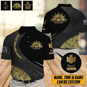 Personalized Australian Veteran Branch Logo Rank Gold Custom Name & Time Polo Shirt Printed AHVQ241144