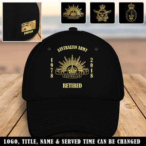 Personalized Australian Veteran Branch Logo Custom Time & Name Black Cap Printed QTVQ241152