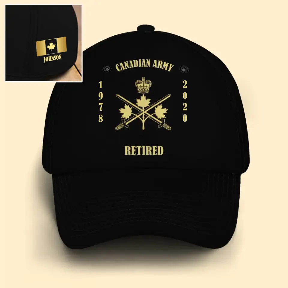 Personalized Canadian Veteran Branch Logo Custom Time & Name Black Cap Printed QTVQ241152