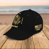 Personalized US Veteran Branch Logo Custom Time & Name Black Cap Printed QTVQ241152
