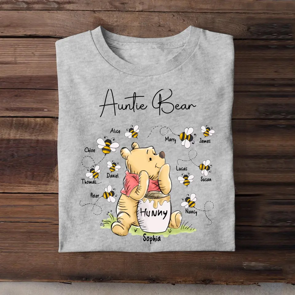 Personalized Auntie or Grandma Bear with Bees & Kid Names T-shirt Printed HN241153