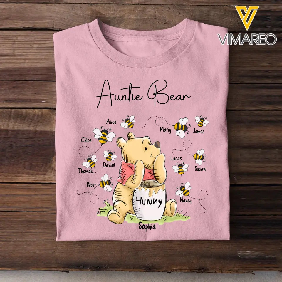 Personalized Auntie or Grandma Bear with Bees & Kid Names T-shirt Printed HN241153