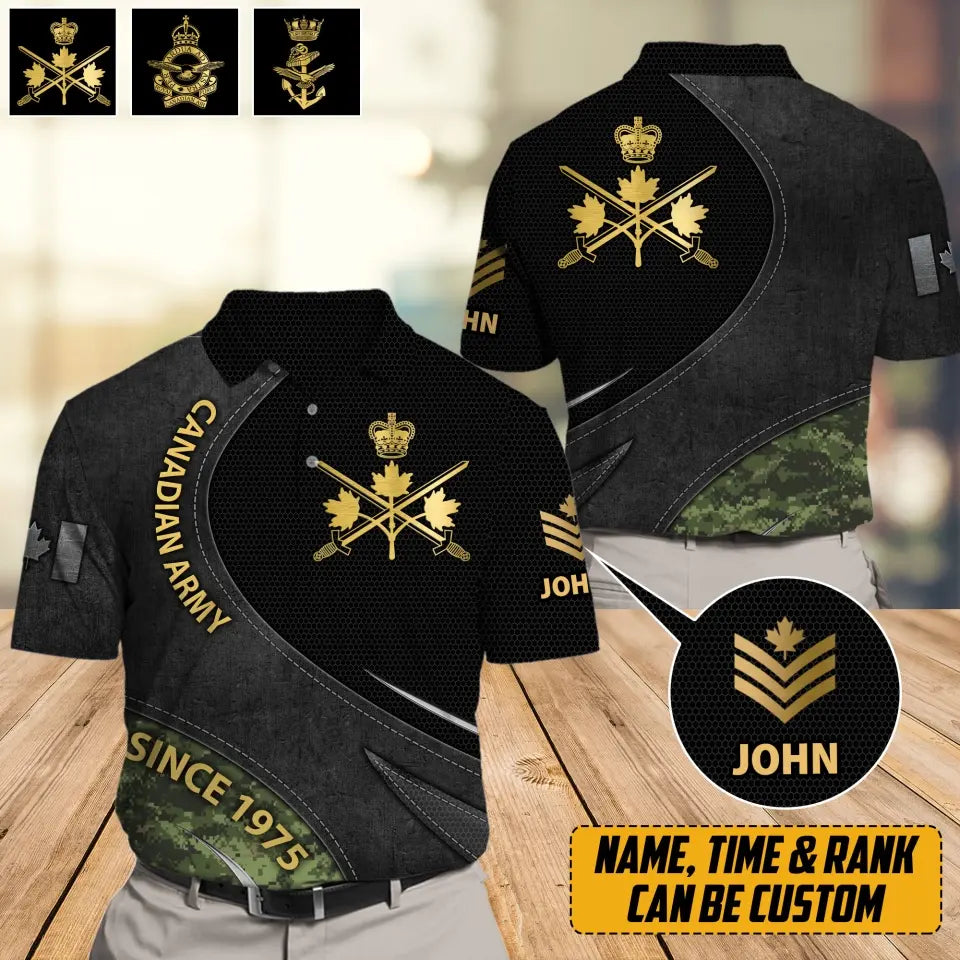 Personalized Canadian Veteran Branch Logo Rank Gold Custom Name & Time Polo Shirt Printed AHVQ241144