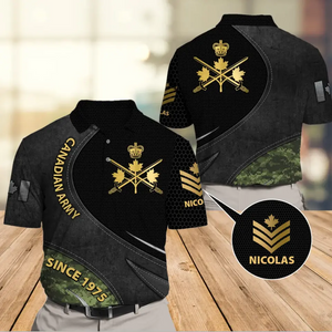 Personalized Canadian Veteran Branch Logo Rank Gold Custom Name & Time Polo Shirt Printed AHVQ241144