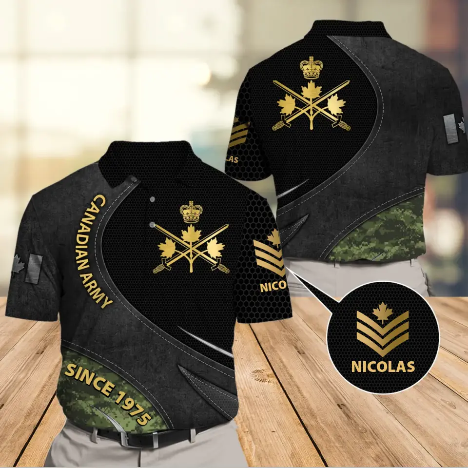 Personalized Canadian Veteran Branch Logo Rank Gold Custom Name & Time Polo Shirt Printed AHVQ241144