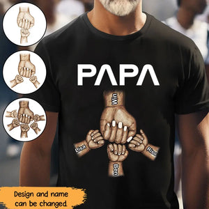 Personalized Papa Hands & Kid Names Best Gift For Dad Father's Day Gift T-shirt Printed HN241162