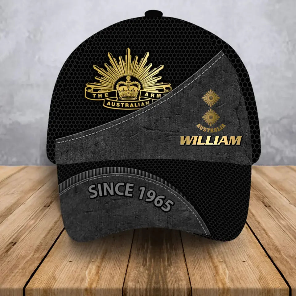 Personalized Australian Veteran Branch Logo Rank Gold Custom Name & Time Cap Printed AHVA241163