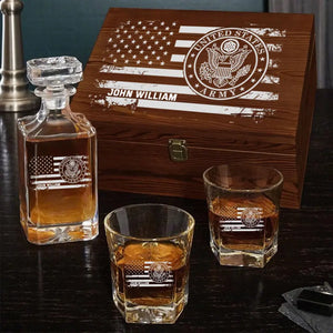 Personalized US Veteran Name with Branch Logo 
Decanter Set With Glasses Printed KVH241183