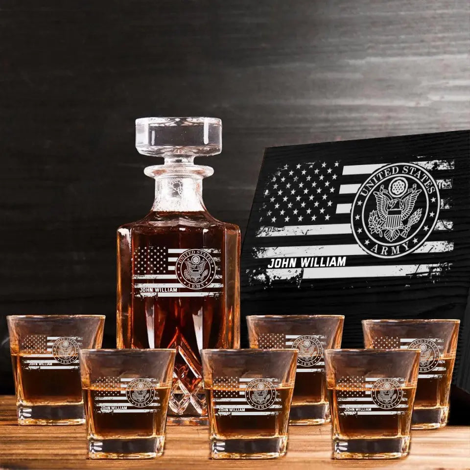Personalized US Veteran Name with Branch Logo 
Decanter Set With Glasses Printed KVH241183