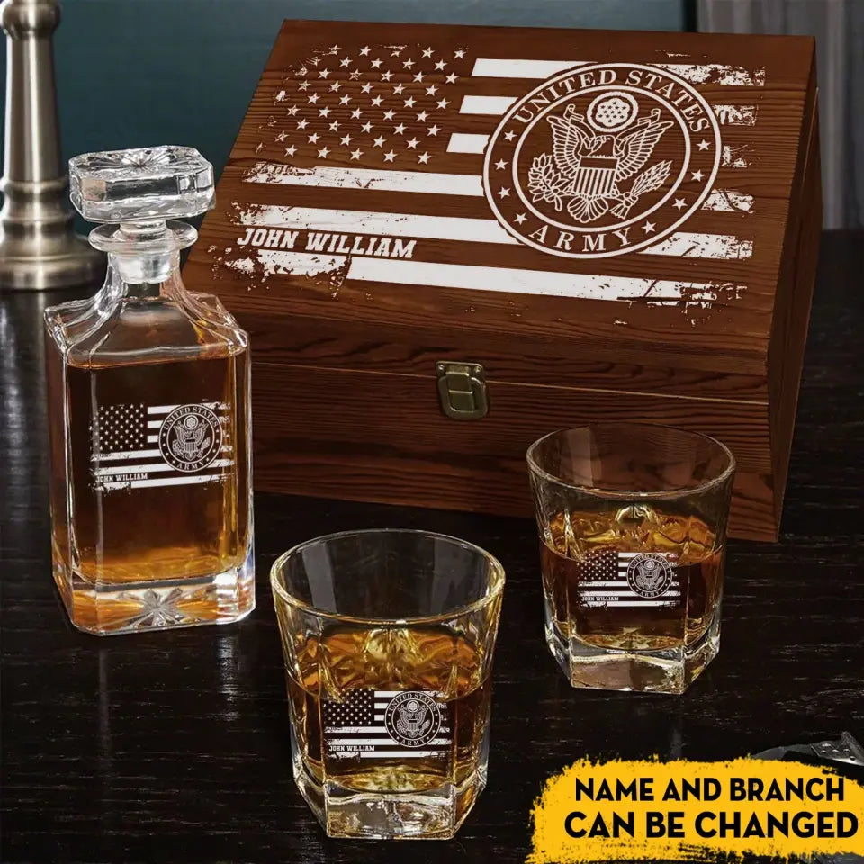 Personalized US Veteran Name with Branch Logo 
Decanter Set With Glasses Printed KVH241183