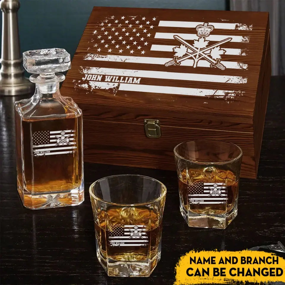 Personalized Canadian Veteran Logo Custom Name Decanter Set with Glasses Printed KVH241183