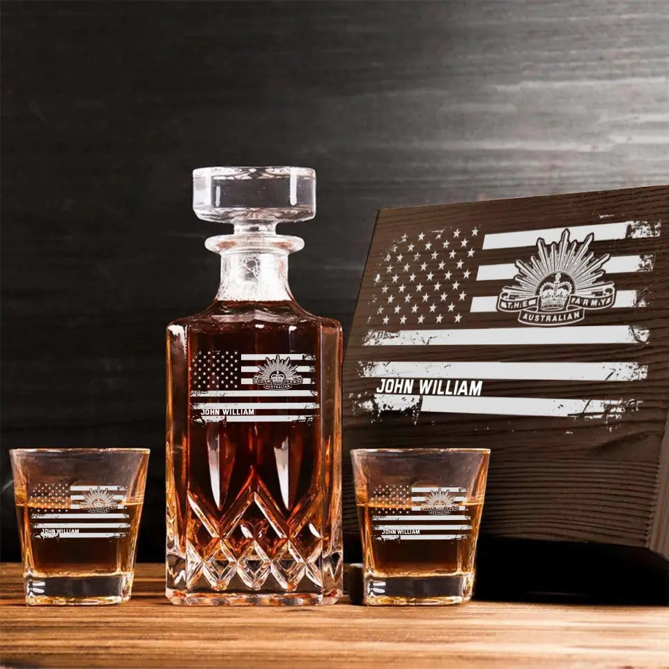 Personalized Australian Veteran Branch Logo Custom Name Decanter Set with Glasses Printed KVH241183