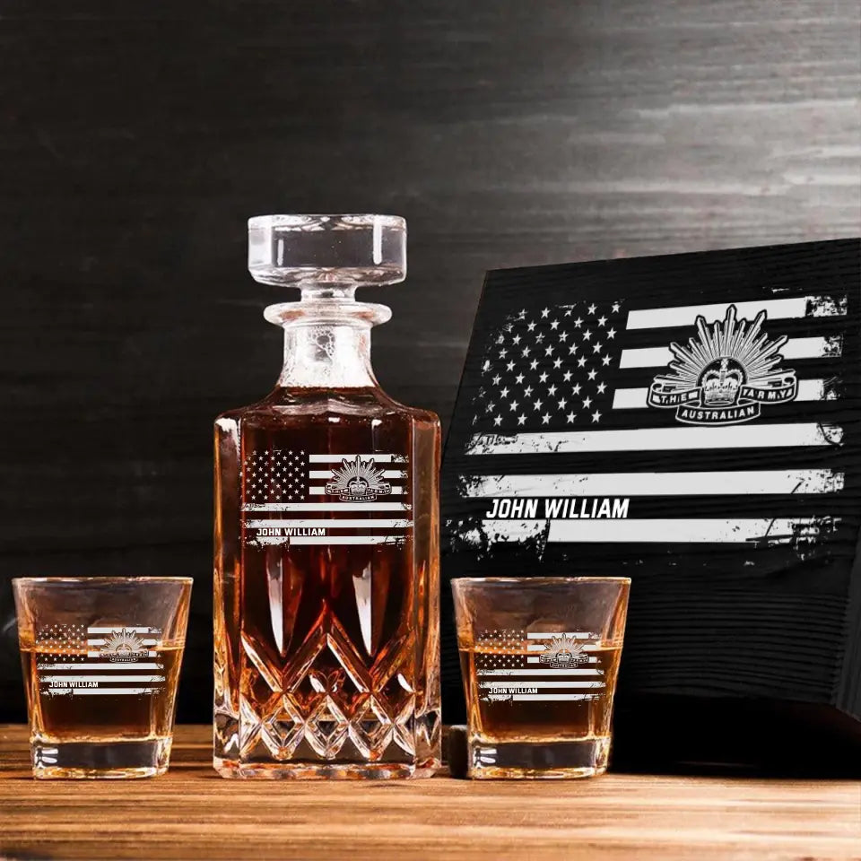 Personalized Australian Veteran Branch Logo Custom Name Decanter Set with Glasses Printed KVH241183