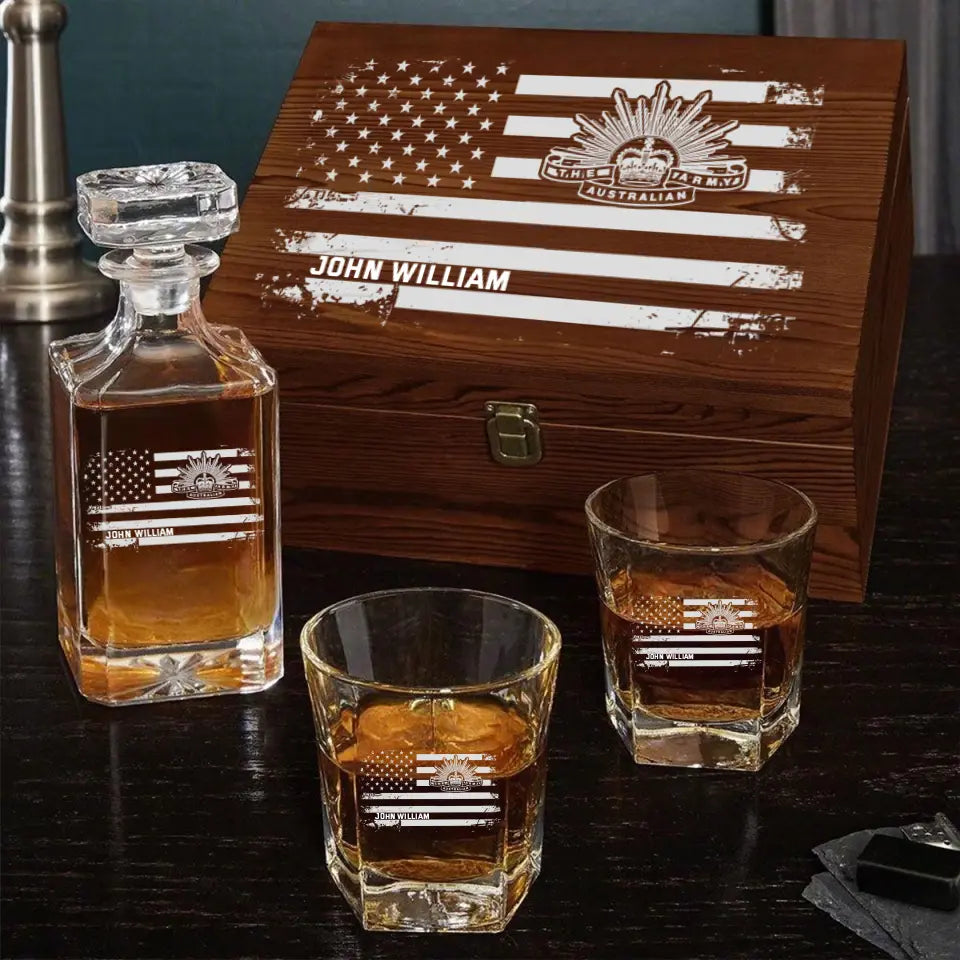 Personalized Australian Veteran Branch Logo Custom Name Decanter Set with Glasses Printed KVH241183