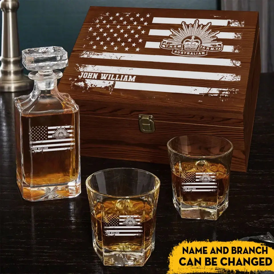 Personalized Australian Veteran Branch Logo Custom Name Decanter Set with Glasses Printed KVH241183