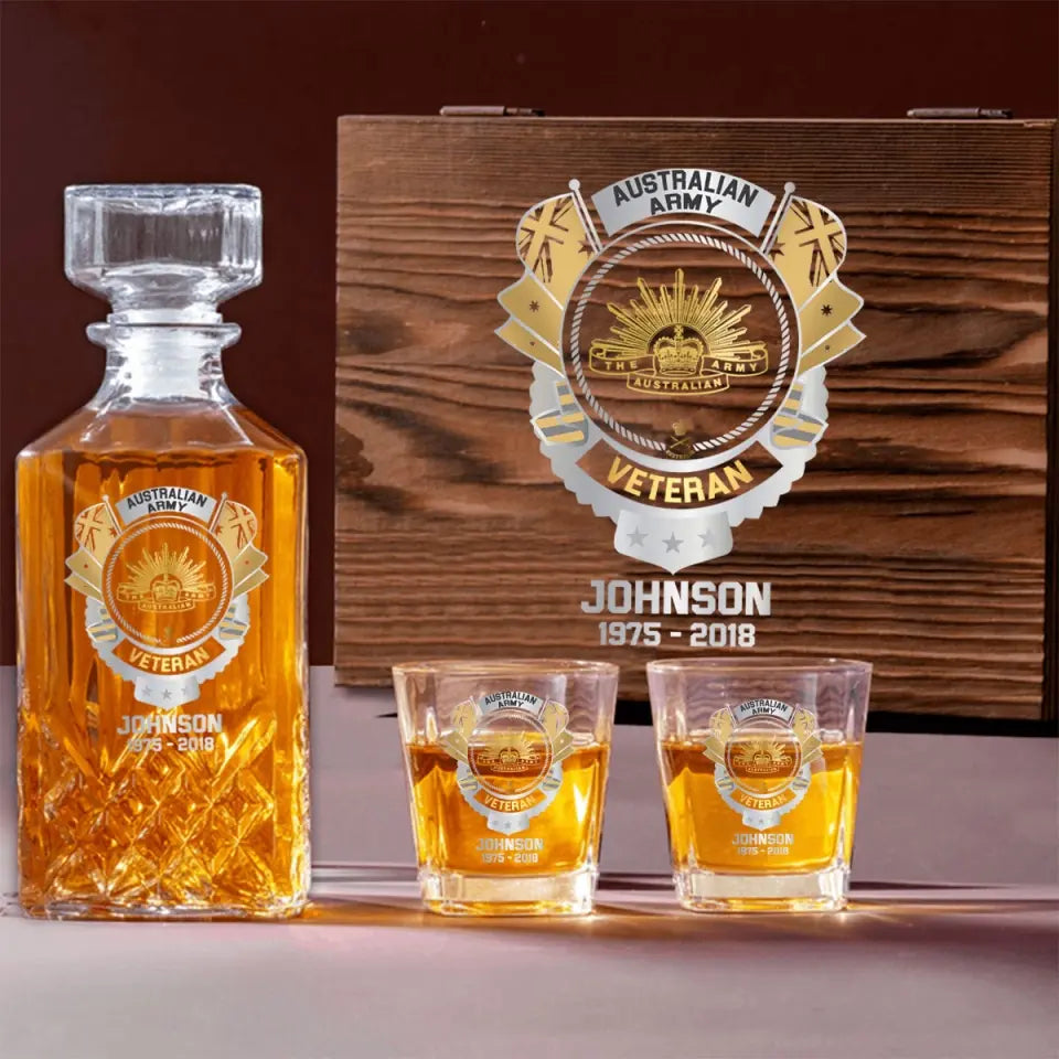 Personalized Australian Veteran Branch Logo Custom Name & Time Decanter Set with Glasses Printed AHVQ241192
