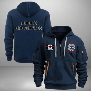 Personalized Canadian Firefighter Custom Name, Department & ID Quarter Zip Hoodie 2D Printed VQ241193