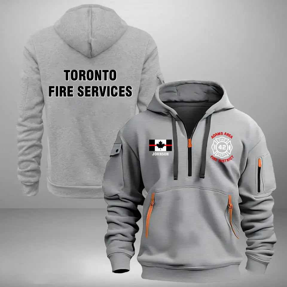 Personalized Canadian Firefighter Custom Name, Department & ID Quarter Zip Hoodie 2D Printed VQ241193