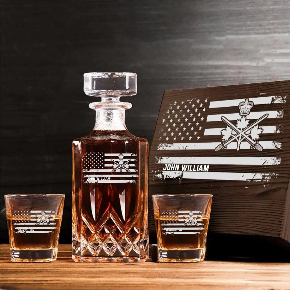 Personalized Canadian Veteran Logo Custom Name Decanter Set with Glasses Printed KVH241183