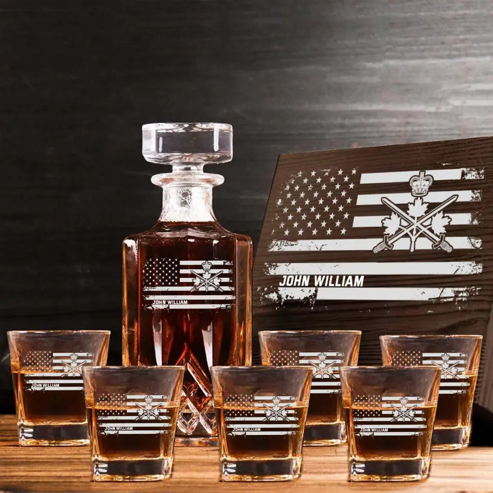 Personalized Canadian Veteran Logo Custom Name Decanter Set with Glasses Printed KVH241183