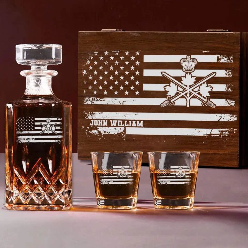 Personalized Canadian Veteran Logo Custom Name Decanter Set with Glasses Printed KVH241183