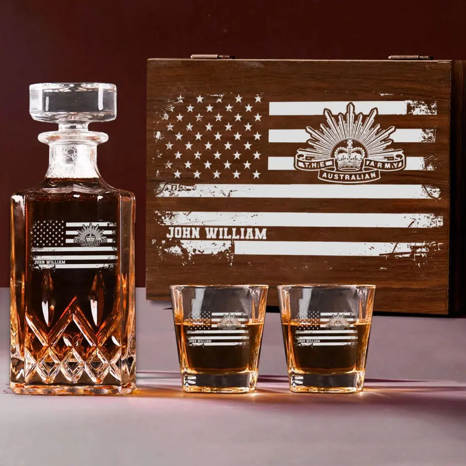 Personalized Australian Veteran Branch Logo Custom Name Decanter Set with Glasses Printed KVH241183