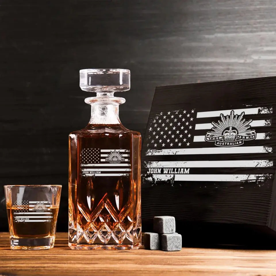 Personalized Australian Veteran Branch Logo Custom Name Decanter Set with Glasses Printed KVH241183