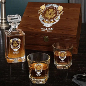 Personalized US Veteran US Branch Logo Custom Name & Time Decanter Set with Glasses Printed AHVQ241192