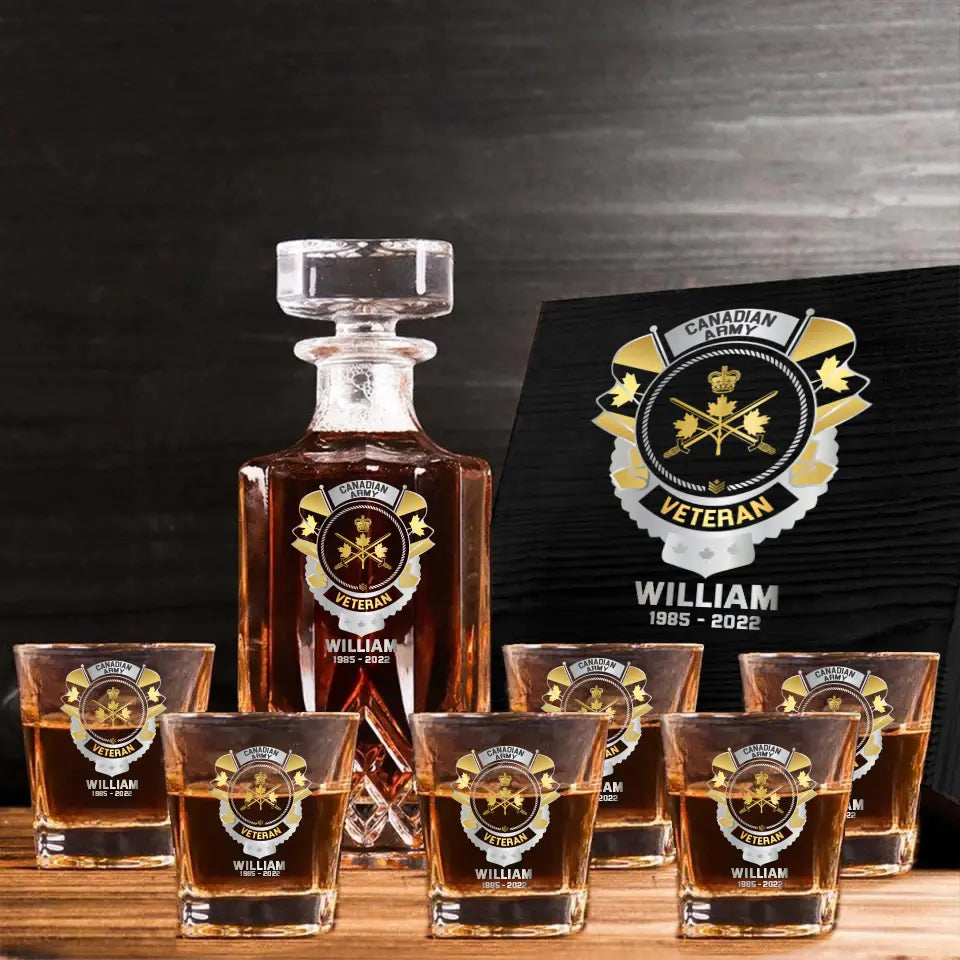 Personalized Canadian Veteran Branch Logo Custom Name & Time Decanter Set with Glasses Printed AHVQ241192