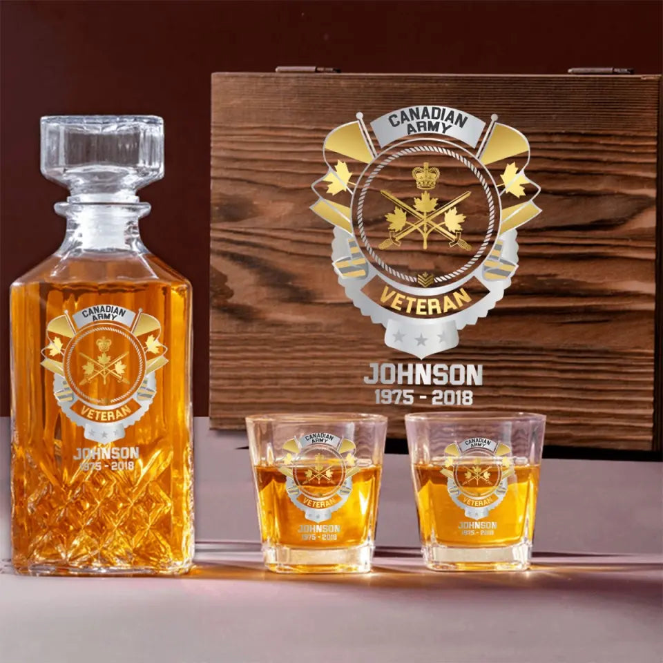 Personalized Canadian Veteran Branch Logo Custom Name & Time Decanter Set with Glasses Printed AHVQ241192
