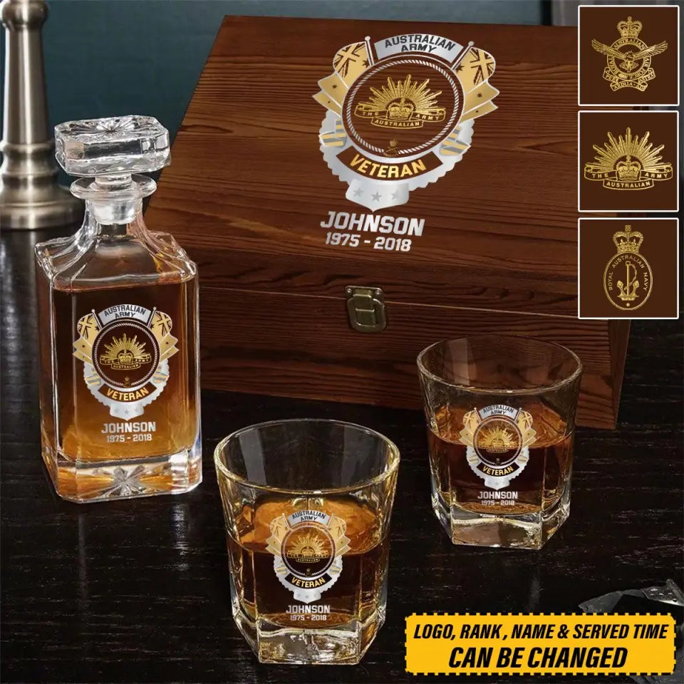 Personalized Australian Veteran Branch Logo Custom Name & Time Decanter Set with Glasses Printed AHVQ241192