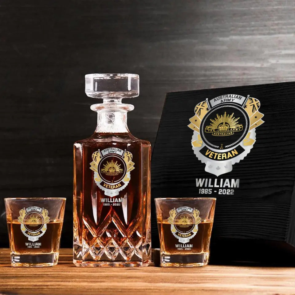 Personalized Australian Veteran Branch Logo Custom Name & Time Decanter Set with Glasses Printed AHVQ241192