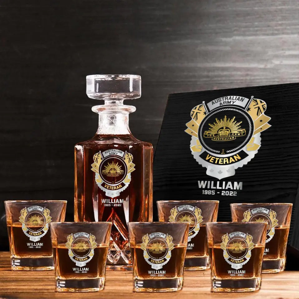 Personalized Australian Veteran Branch Logo Custom Name & Time Decanter Set with Glasses Printed AHVQ241192