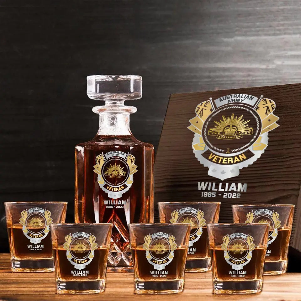 Personalized Australian Veteran Branch Logo Custom Name & Time Decanter Set with Glasses Printed AHVQ241192