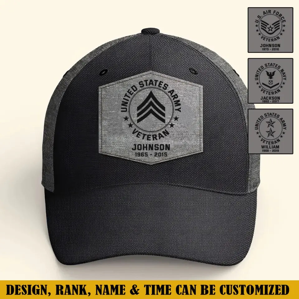 Personalized US Veteran Logo Custom Rank, Name & Service Time Cap Printed VQ241199