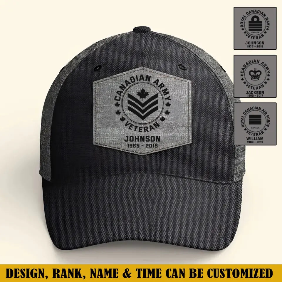 Personalized Canadian Veteran Logo Custom Rank, Name & Service Time Cap Printed VQ241199