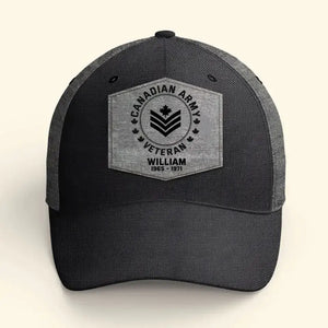 Personalized Canadian Veteran Logo Custom Rank, Name & Service Time Cap Printed VQ241199