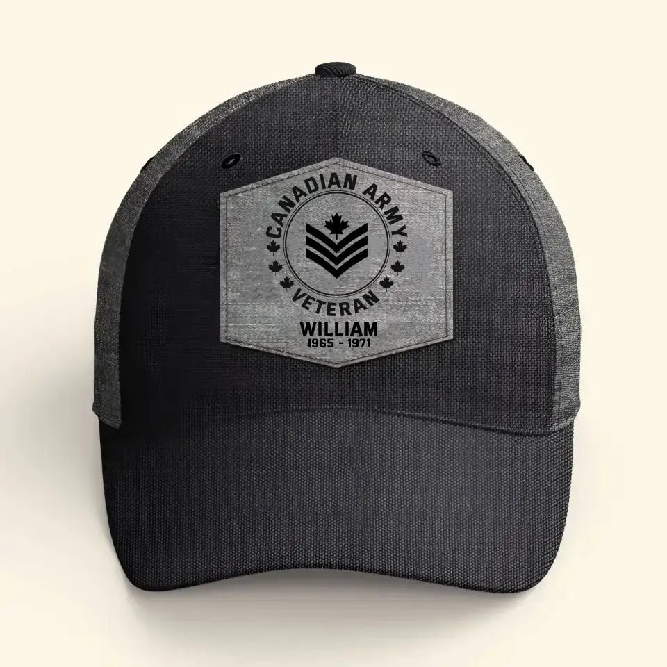 Personalized Canadian Veteran Logo Custom Rank, Name & Service Time Cap Printed VQ241199