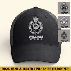 Personalized Australian Police Branch Logo Custom Name & Service Time Cap Printed VQ241204