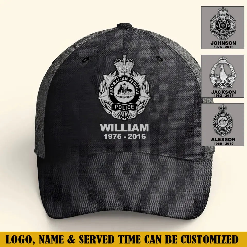 Personalized Australian Police Branch Logo Custom Name & Service Time Cap Printed VQ241204