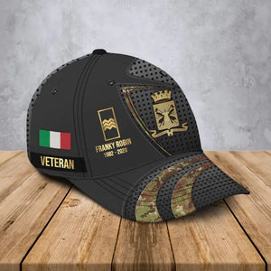 Personalized Italian Veteran Rank Gold Custom Name & Time Cap 3D Printed AHVA241205