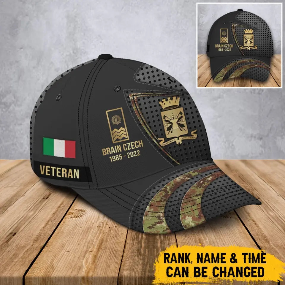 Personalized Italian Veteran Rank Gold Custom Name & Time Cap 3D Printed AHVA241205