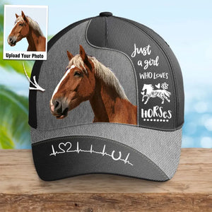 Personalized Upload Your Horse Photo Just A Girl Who Loves Horses Cap 3D Printed HN241201